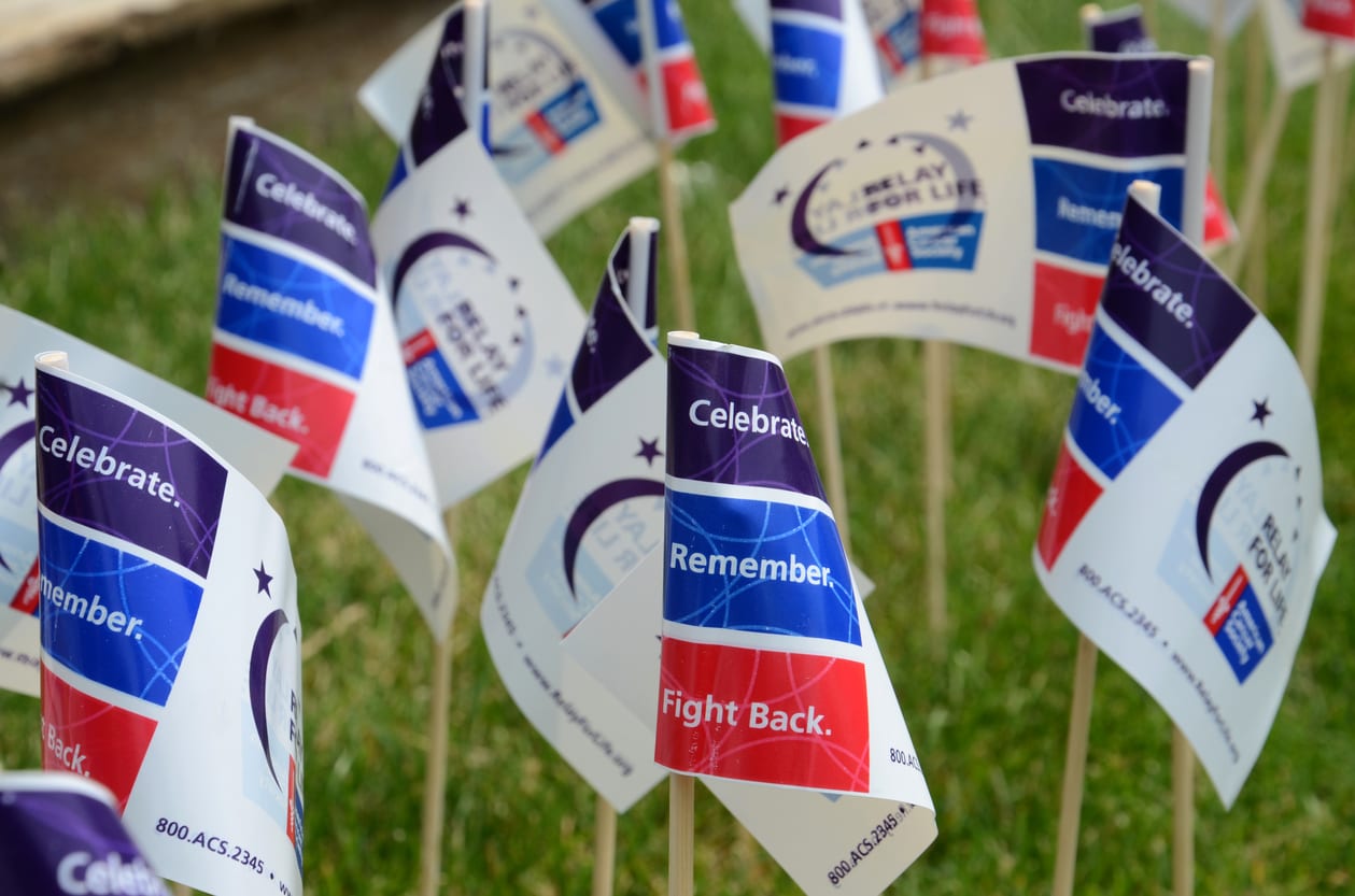 Relay for Life flags in grass