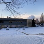 View of Bellingham Public Library on snowy day