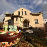 Birthday cake in front of Fairhaven Branch Library