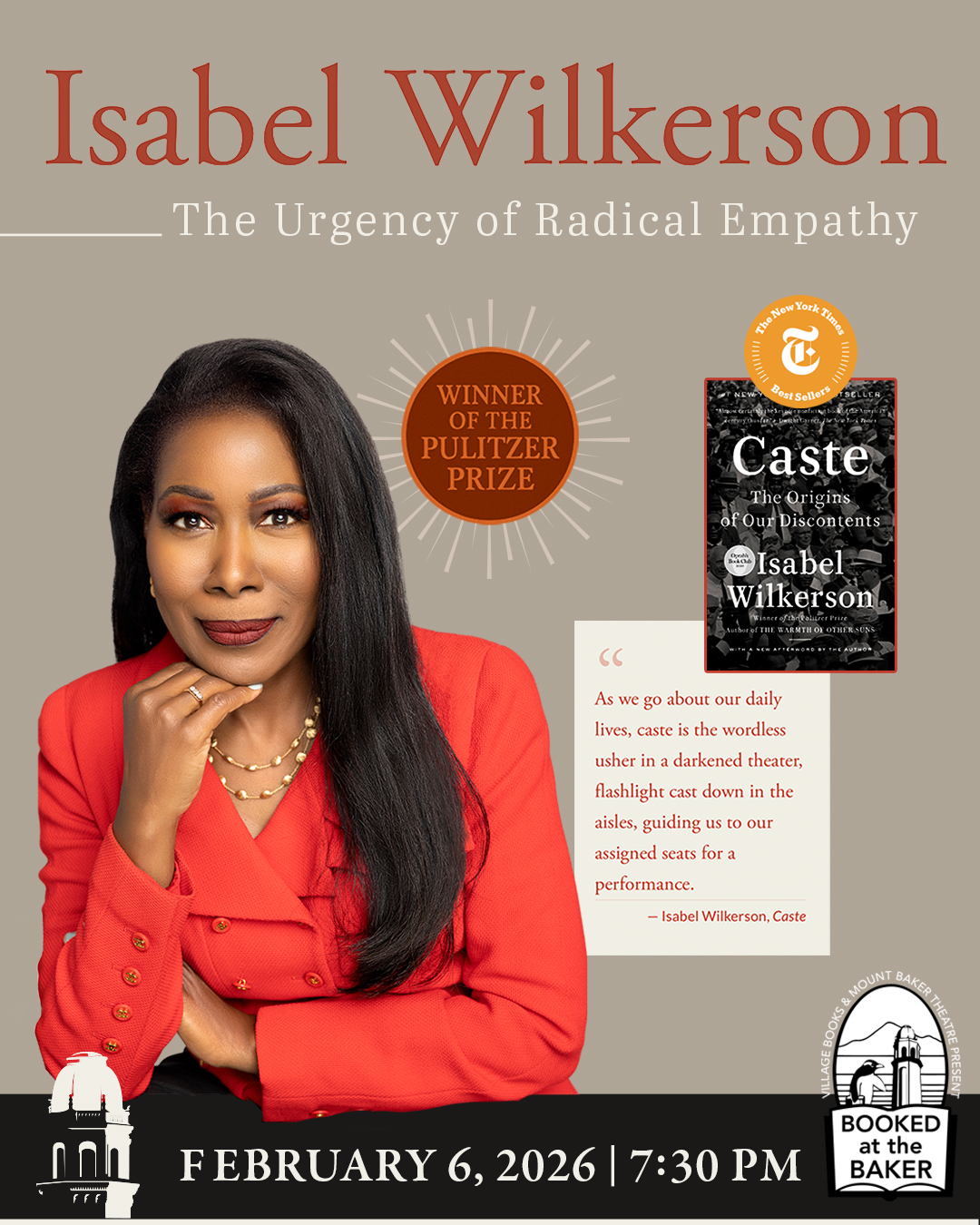 image of author Isabel Wilkerson with the Caste book cover