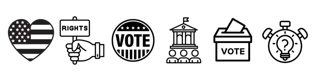 black and white line drawings related to voting